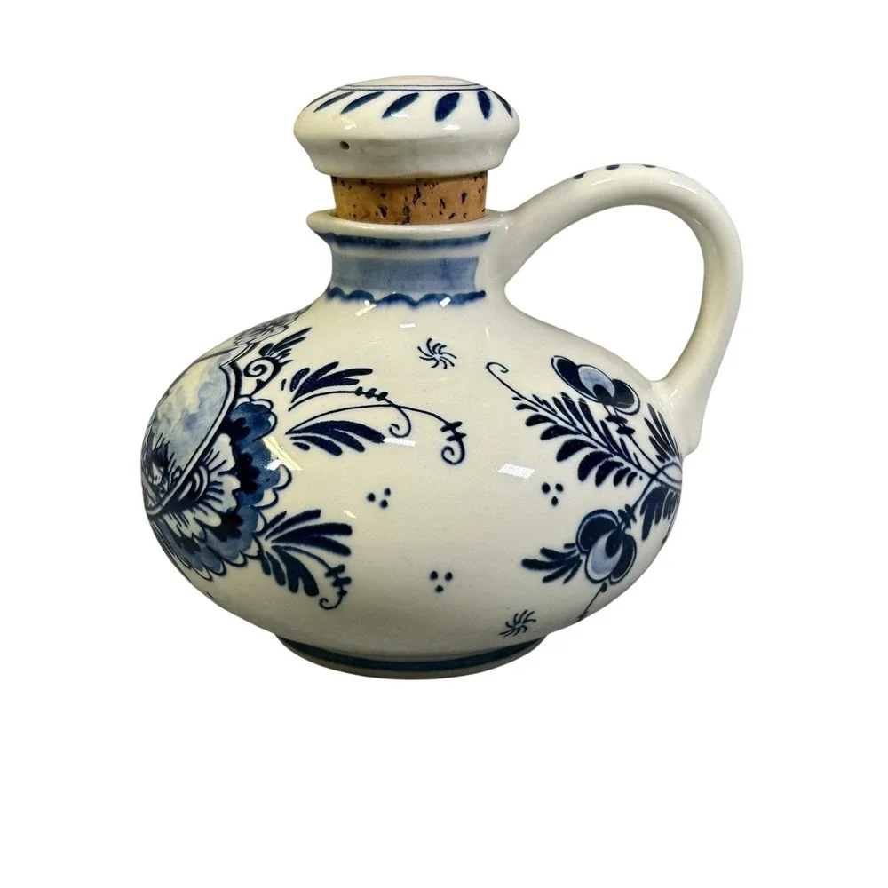 Vintage BOLS Delft Blue Decanter Jug with Stopper Hand Painted Holland Windmill